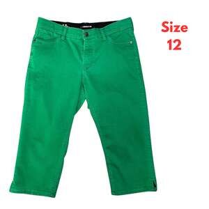 Liz Claiborne Womens Jeans Sz 12 Large Green Capri Mid Rise Stretch #205